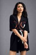 Load image into Gallery viewer, BLACK TAILORED PLAYSUIT WITH NEON COLOUR-BLOCK POCKET PANEL