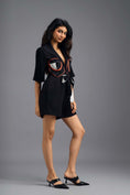 Load image into Gallery viewer, BLACK TAILORED PLAYSUIT WITH NEON COLOUR-BLOCK POCKET PANEL