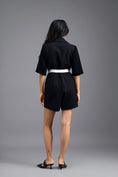 Load image into Gallery viewer, BLACK TAILORED PLAYSUIT WITH NEON COLOUR-BLOCK POCKET PANEL