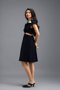 Load image into Gallery viewer, BLACK FIT-AND-FLARE DRESS WITH NEON CONTRAST COLLAR