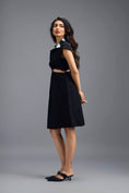 Load image into Gallery viewer, BLACK FIT-AND-FLARE DRESS WITH NEON CONTRAST COLLAR