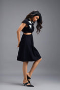 Load image into Gallery viewer, BLACK FIT-AND-FLARE DRESS WITH NEON CONTRAST COLLAR
