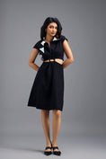 Load image into Gallery viewer, BLACK FIT-AND-FLARE DRESS WITH NEON CONTRAST COLLAR