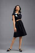 Load image into Gallery viewer, BLACK FIT-AND-FLARE DRESS WITH NEON CONTRAST COLLAR