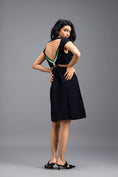 Load image into Gallery viewer, BLACK FIT-AND-FLARE DRESS WITH NEON CONTRAST COLLAR