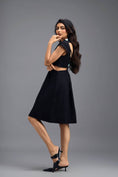 Load image into Gallery viewer, BLACK FIT-AND-FLARE DRESS WITH NEON CONTRAST COLLAR