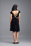 Load image into Gallery viewer, BLACK FIT-AND-FLARE DRESS WITH NEON CONTRAST COLLAR