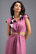 Load image into Gallery viewer, PINK FIT-AND-FLARE DRESS WITH NEON CONTRAST COLLAR
