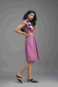 Load image into Gallery viewer, PINK FIT-AND-FLARE DRESS WITH NEON CONTRAST COLLAR