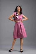 Load image into Gallery viewer, PINK FIT-AND-FLARE DRESS WITH NEON CONTRAST COLLAR