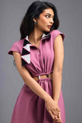 Load image into Gallery viewer, PINK FIT-AND-FLARE DRESS WITH NEON CONTRAST COLLAR