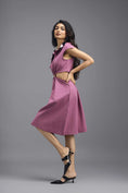 Load image into Gallery viewer, PINK FIT-AND-FLARE DRESS WITH NEON CONTRAST COLLAR