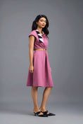 Load image into Gallery viewer, PINK FIT-AND-FLARE DRESS WITH NEON CONTRAST COLLAR