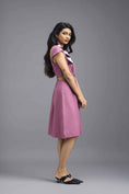 Load image into Gallery viewer, PINK FIT-AND-FLARE DRESS WITH NEON CONTRAST COLLAR