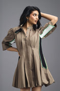 Load image into Gallery viewer, MUD PLEATED MINI DRESS WITH NEON PANELLED SIDE DETAIL AND BUBBLE HEM