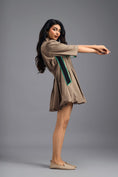 Load image into Gallery viewer, MUD PLEATED MINI DRESS WITH NEON PANELLED SIDE DETAIL AND BUBBLE HEM