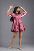 Load image into Gallery viewer, DUSTY PINK PLEATED MINI DRESS WITH NEON PANELLED SIDE DETAIL AND BUBBLE HEM