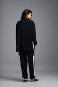 Load image into Gallery viewer, BLACK CO-ORD SET WITH NEON GEOMETRIC BUSTIER AND CONTRAST STRIPE DETAIL