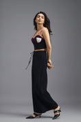 Load image into Gallery viewer, BLACK CO-ORD SET WITH GEOMETRIC BRALETTE, RELAXED BLAZER AND WIDE-LEG TROUSERS