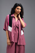 Load image into Gallery viewer, PINK JACKET LINEN CO-ORD SET WITH NEON GEOMETRIC PANELLED TOP AND PANTS