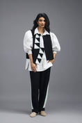 Load image into Gallery viewer, BLACK CO-ORD SET WITH PANELLED VEST, PUFF-SLEEVE SHIRT AND CONTRAST STRIPE TROUSERS