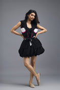 Load image into Gallery viewer, BLACK CO-ORD SET WITH NEON GEOMETRIC PANELLED SLEEVELESS BLAZER AND BUBBLE SKIRT