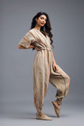 Load image into Gallery viewer, BEIGE ZIP-FRONT JUMPSUIT WITH NEON CONTRAST PIPING