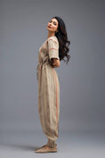 Load image into Gallery viewer, BEIGE ZIP-FRONT JUMPSUIT WITH NEON CONTRAST PIPING