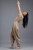 Load image into Gallery viewer, BEIGE ZIP-FRONT JUMPSUIT WITH NEON CONTRAST PIPING
