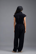 Load image into Gallery viewer, BLACK DRAWSTRING JUMPSUIT WITH NEON SIDE PANEL DETAIL