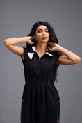 Load image into Gallery viewer, BLACK DRAWSTRING JUMPSUIT WITH NEON SIDE PANEL DETAIL