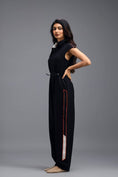 Load image into Gallery viewer, BLACK DRAWSTRING JUMPSUIT WITH NEON SIDE PANEL DETAIL