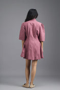 Load image into Gallery viewer, DUSTY PINK PLEATED MINI DRESS WITH NEON PANELLED SIDE DETAIL AND BUBBLE HEM