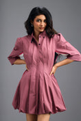 Load image into Gallery viewer, DUSTY PINK PLEATED MINI DRESS WITH NEON PANELLED SIDE DETAIL AND BUBBLE HEM