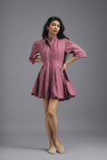 Load image into Gallery viewer, DUSTY PINK PLEATED MINI DRESS WITH NEON PANELLED SIDE DETAIL AND BUBBLE HEM
