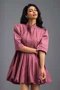 Load image into Gallery viewer, DUSTY PINK PLEATED MINI DRESS WITH NEON PANELLED SIDE DETAIL AND BUBBLE HEM