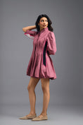Load image into Gallery viewer, DUSTY PINK PLEATED MINI DRESS WITH NEON PANELLED SIDE DETAIL AND BUBBLE HEM