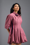 Load image into Gallery viewer, DUSTY PINK PLEATED MINI DRESS WITH NEON PANELLED SIDE DETAIL AND BUBBLE HEM