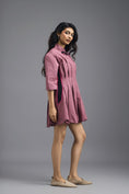 Load image into Gallery viewer, DUSTY PINK PLEATED MINI DRESS WITH NEON PANELLED SIDE DETAIL AND BUBBLE HEM