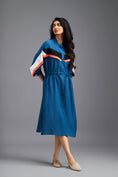 Load image into Gallery viewer, BLUE RELAXED FIT MIDI DRESS WITH NEON CONTRAST PANEL DETAIL
