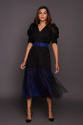 Load image into Gallery viewer, Black Neon Bottom Cutwork Dress With Belt
