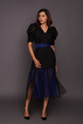 Load image into Gallery viewer, Black Neon Bottom Cutwork Dress With Belt