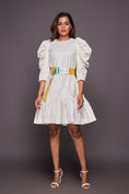 Load image into Gallery viewer, White Dress With Puffed Sleeves Comes With Belt