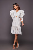 Load image into Gallery viewer, White Dress With Dramatic Sleeves And Cutwork