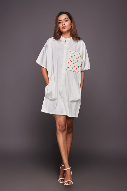 White Box Fit Dress With Confetti Detailing
