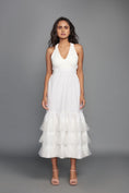 Load image into Gallery viewer, White Dress With Cross Back And Pleated Net And Cutwork Details On The Bottom