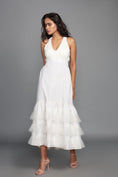 Load image into Gallery viewer, White Dress With Cross Back And Pleated Net And Cutwork Details On The Bottom