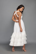 Load image into Gallery viewer, White Dress With Cross Back And Pleated Net And Cutwork Details On The Bottom
