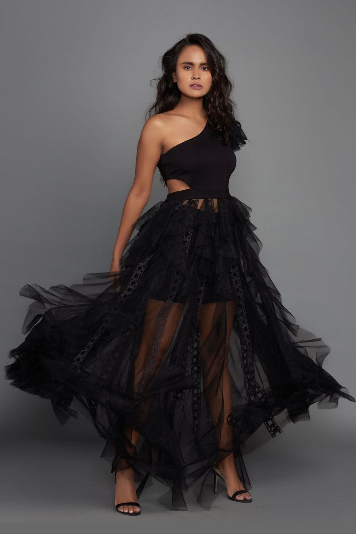 Scarlett One Shoulder Mesh Ruffle Dress - Chic Always Boutique,LLC