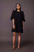 Load image into Gallery viewer, Black Shift Dress With Cutwork Sleeves